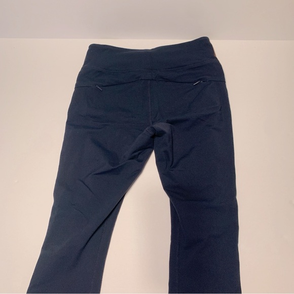 SOLD Athleta Leggings Track Tux Pants Small Navy with Brown Stripe Zip Pockets - Picture 9 of 12